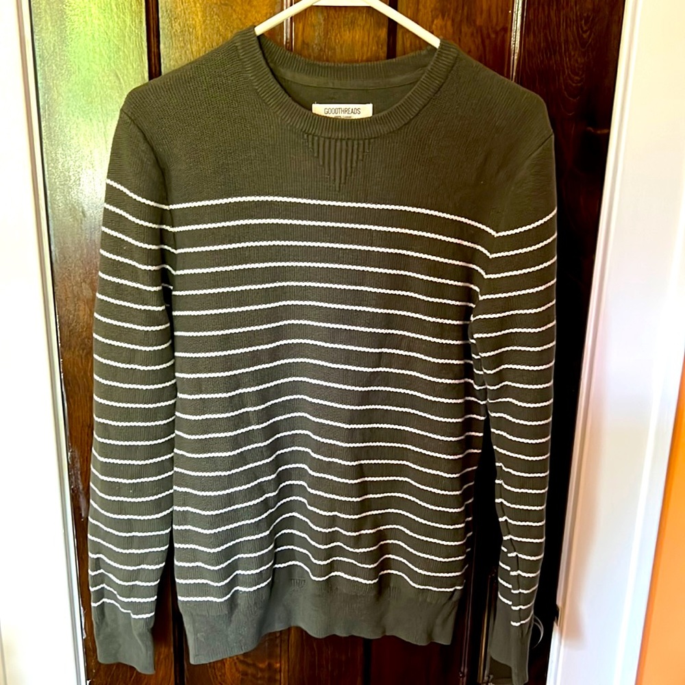 Dark Green and white striped sweater Good threads XS